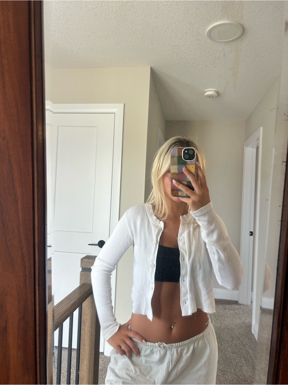 Brandy Melville White Ribbed Cropped Button Cardigan